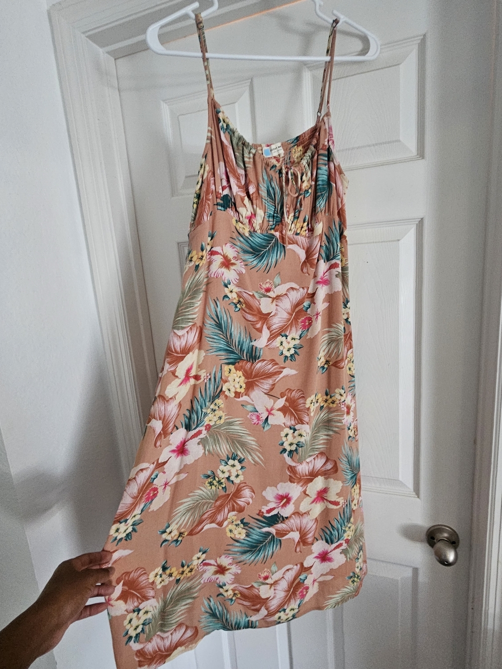 Lucky Brand Peach Floral Slip Dress with Teal and Yellow Accents